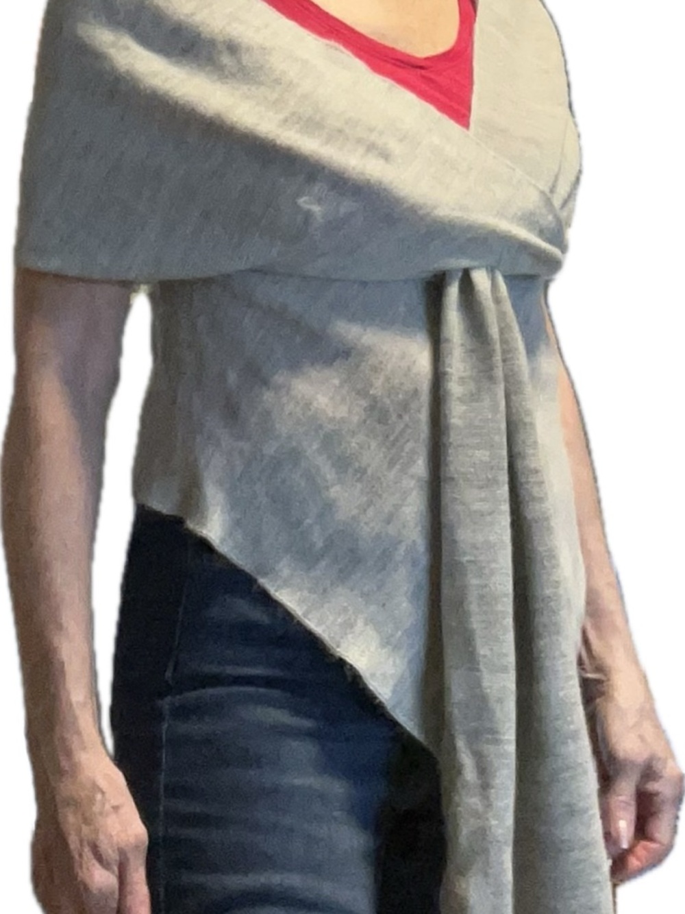 Unique,Authentic Peruvian Wrap Shoulder Sweater Soft Baby Alpaca- Light Gray